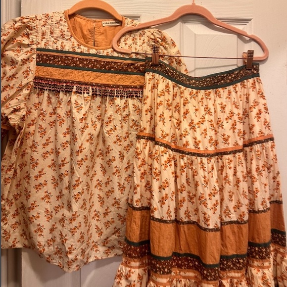 Ulla Johnson Beaded Fringe Top And Skirt Set Top Size 2 Skirt Size 4 Patchwork - Picture 2 of 6